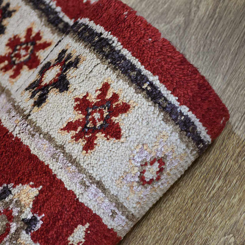 Tapis d'intérieur oriental noué à la main, en soie et laine crème et rouge, fait à la main