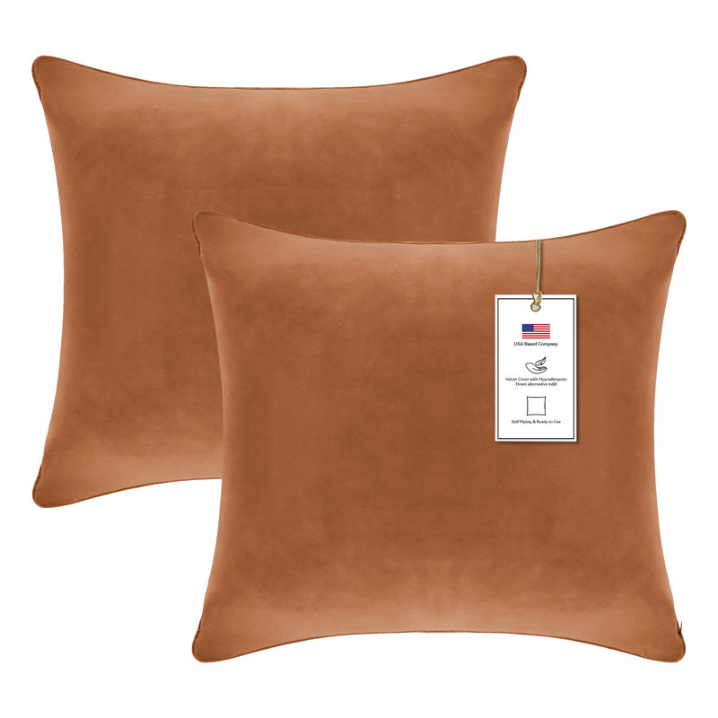 A1HC Velvet Down-Alternative Throw Pillow Inserts – Hypoallergenic, Ready-to-Use, Set of 2, 18"H x 18"W, Brown Derby