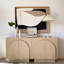 Crédence Mid-Century moderne - Buffet brun clair avec portes d'armoire arquées, rangement en bois de salon, chêne blanc