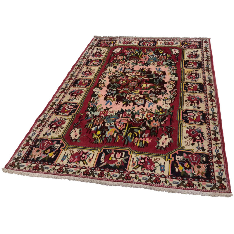 Tapis beige / brun / rouge à motif oriental en laine / coton noué à la main 5 pi 6 po x 8 pi Oriental