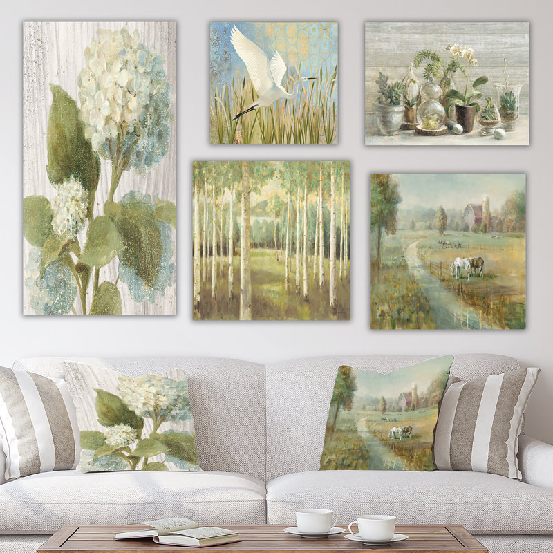 Ensemble de 5 tablettes murales collection de paysages sur toile