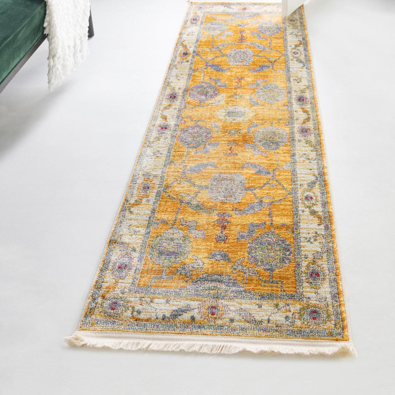 Haefner Oriental Yellow/Beige/Gray Area Rug, Runner 2'7" x 13'1"