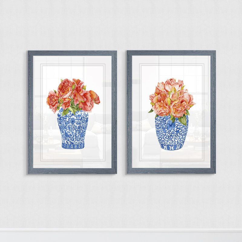 «Sweet Peony I» par Vincent Van Gogh, ensemble de 2 reproductions d'art encadrées, H 20 po x l 16 po, Gris