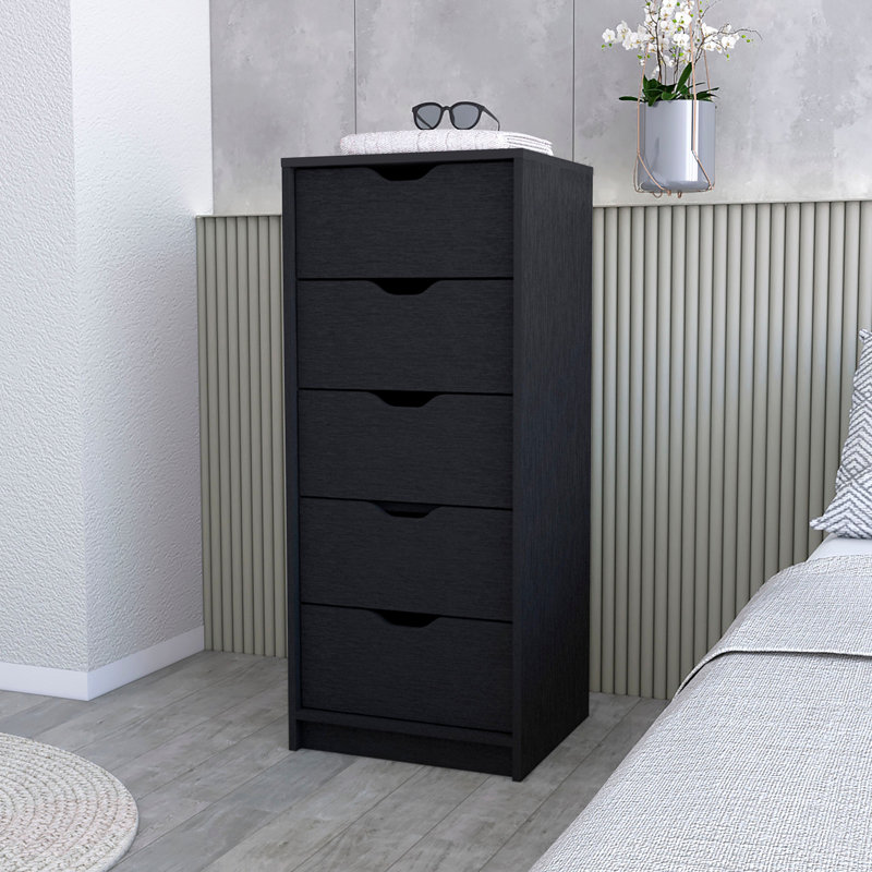 Commode 5 tiroirs, commode haute, Noir