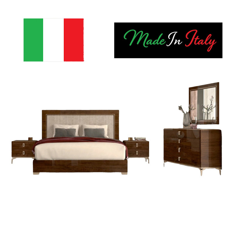 Springville Valencia Bedroom Set With Camel Frame, 5 Pcs: Bed, Dresser, Mirror, 2 Nightstands, King