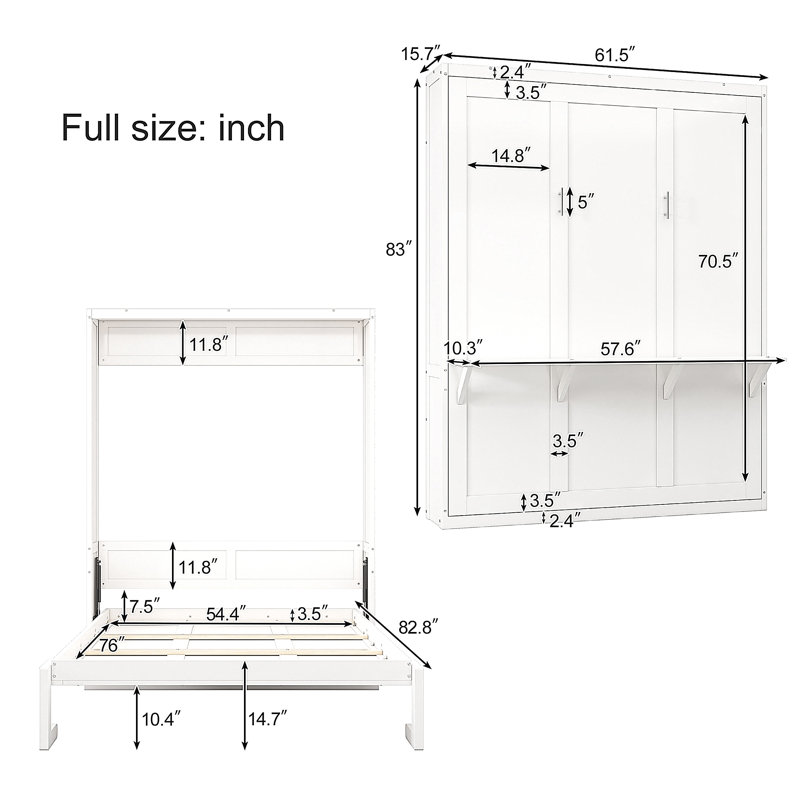 Ensemble mural escamotable avec lit escamotable, Lit double