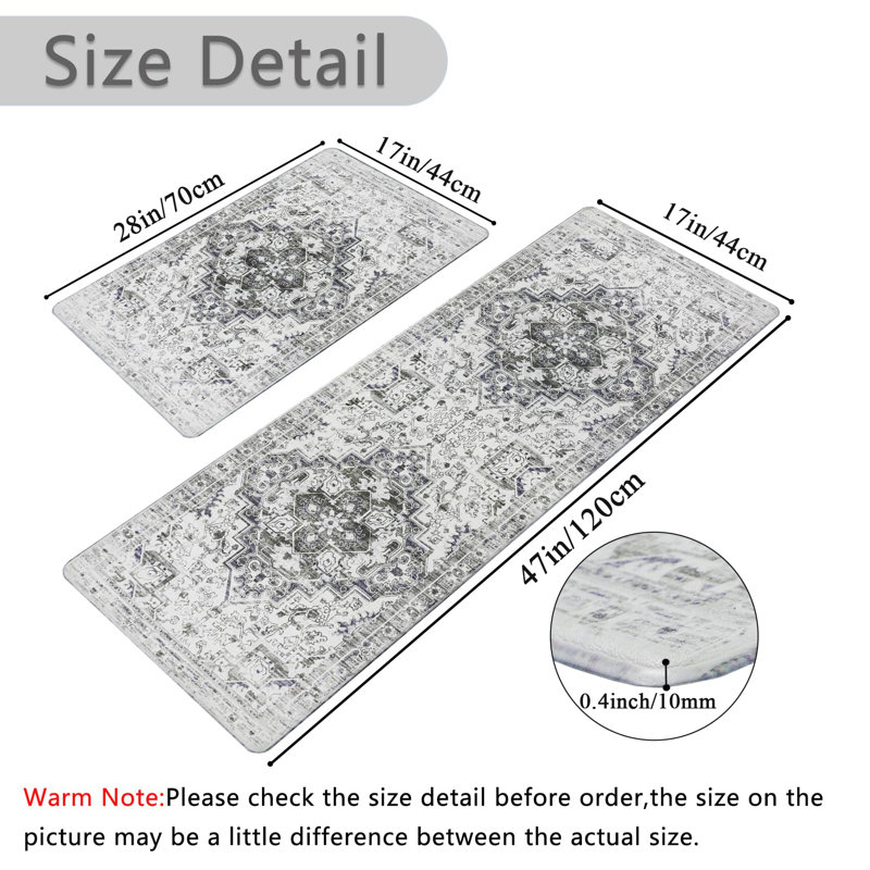 Distressed Kitchen Rugs and Mats Sets of 2 Non Slip Cushioned Anti Fatigue Kitchen Mats for Floor PVC Waterproof Comfort Floor Mats for Kitchen Laundry Office