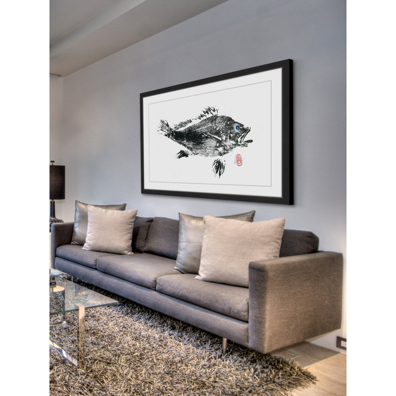 « large black bass », reproduction d’art encadrée, H 24 po x l 36 po x P 1,5 po