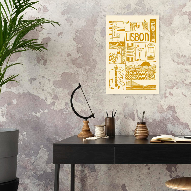 Lisbon City Icons Traditional Abstract Bird Architecture City Wall Art Print 1 Piece Wrapped Canvas Wall Art