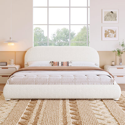 Cream Style Fabric Upholstered Bed, Simple Modern Bedroom Double Bed,Queen