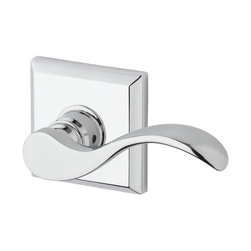 Curve Double Dummy Door Lever with Traditional Square Rose, Bright Chrome