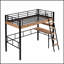 Lit mezzanine en métal avec bureau intégré, tablette de rangement et échelle pour économiser de l'espace et une vie multifonctionnelle-1500917414