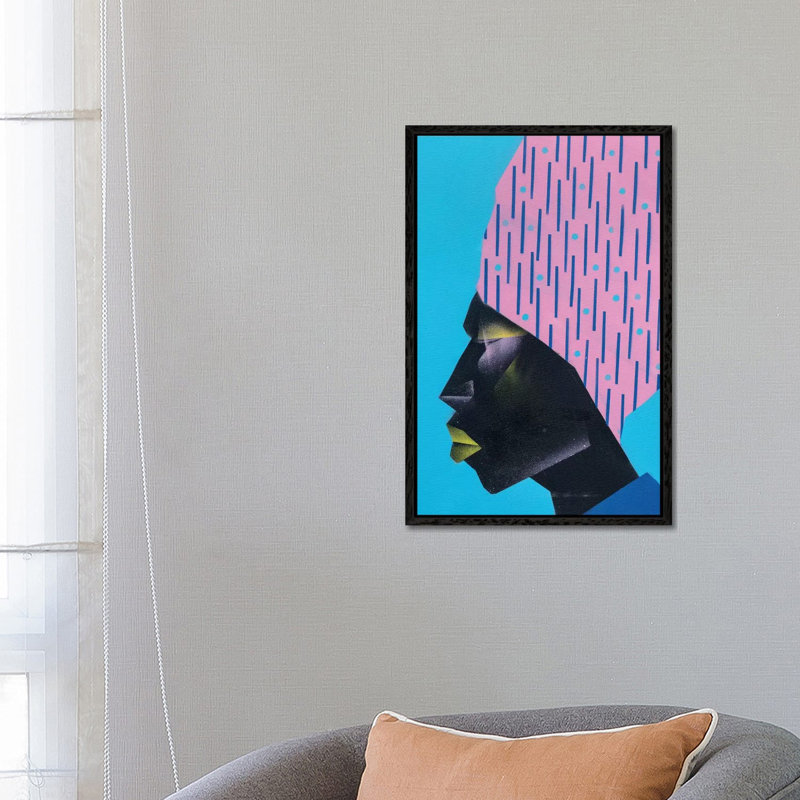 Pink Turban by VCalvento - Print on Canvas, Black Framed, 20.32 cm H x 30.48 cm W