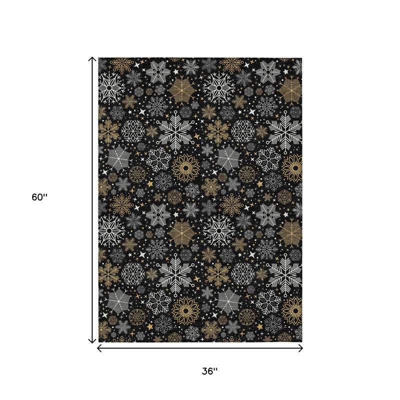 Tapis extérieur lavable flocon de neige noir et or 3 pi x 5 pi
