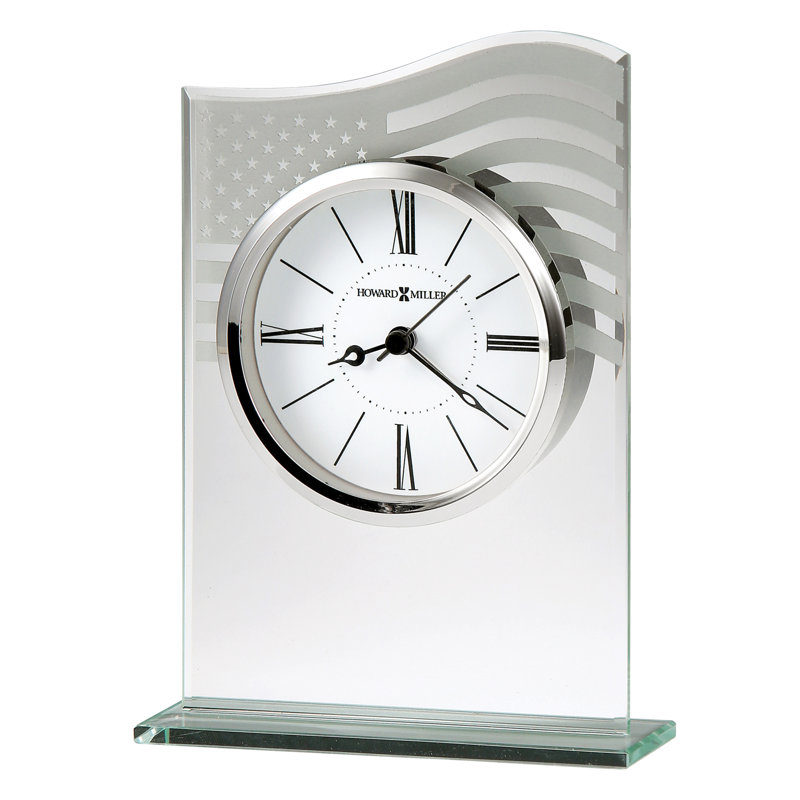 Modern & Contemporary Roman Numeral Quartz Movement / Crystal Alarm Tabletop Clock in Glass