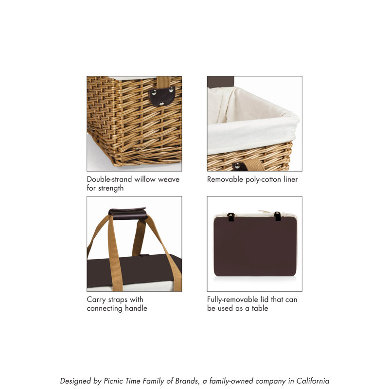 Small Natural Wicker Picnic Basket with Red Gingham Lid