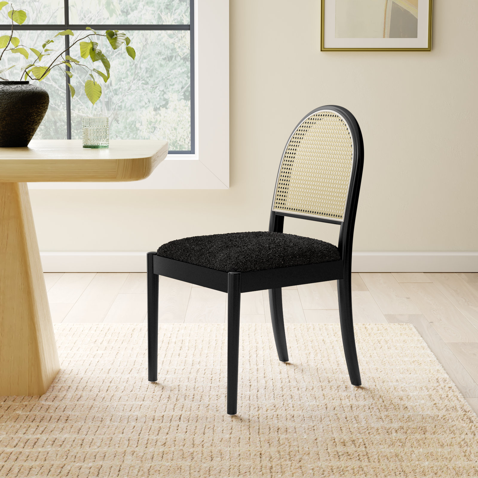 Cossette Upholstered Dining Chair, Black Boucle, Black Boucle