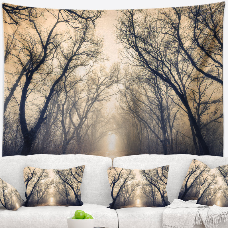 Tapisserie de brouillard dans la forêt d'automne vintage Landscape, H 78 po x l 92 po