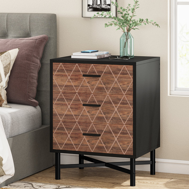 50cm W Metal Bedside Table, Black/Brown, Black