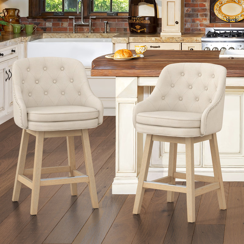 Tabouret de bar rembourré Chela, Linen Color Seat/Brushed Frame
