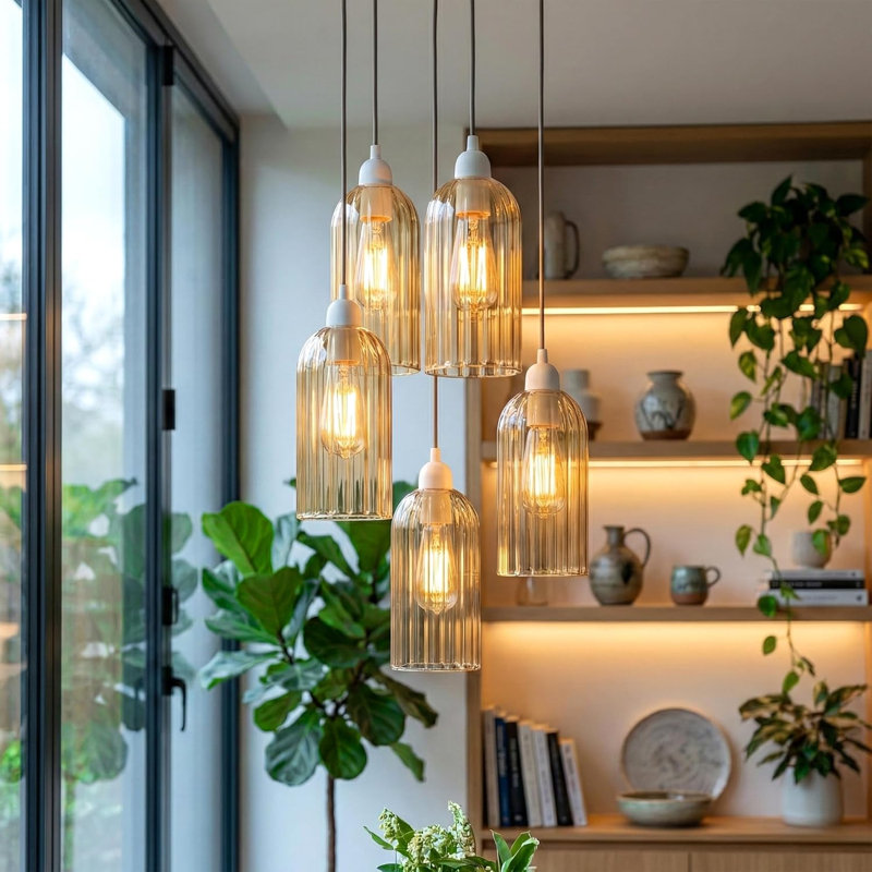 20cm H Glass Drum Lamp Shade, Amber