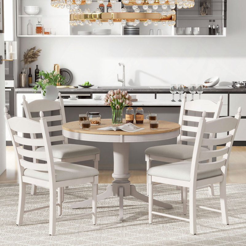 Ensemble de table de salle à manger 5 pièces Retro, H 30 po x l 42 po x P 42 po, Off White, Off White, Off White, Off White