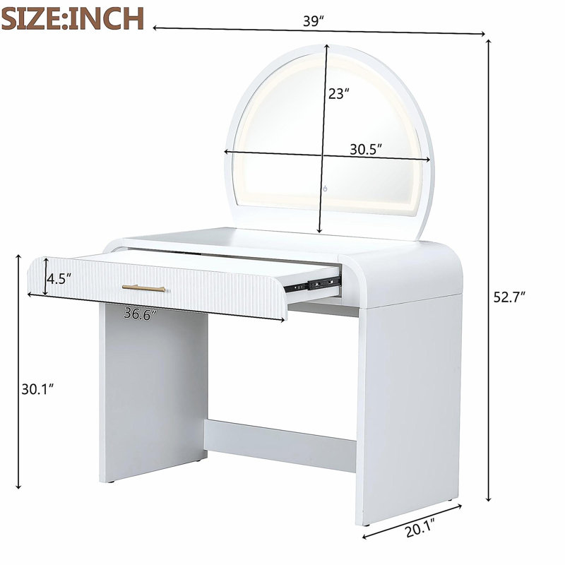 Coiffeuse 39 "avec miroir et écran tactile, coiffeuse avec tiroir pour chambre à coucher