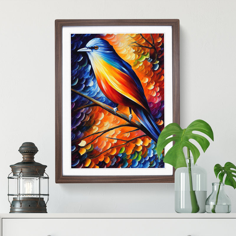 Bird Portrait No.3 - Wall Art, White, 64cm H x 46cm W x 2cm D, Walnut