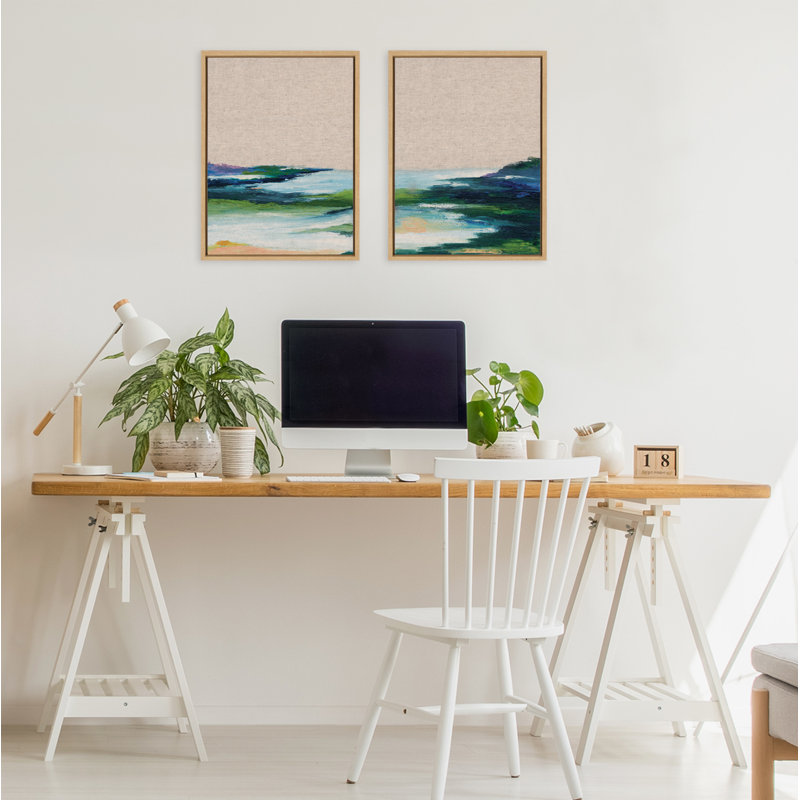 «Lake Huron I and II Neutral Linen» par Nikita Jariwala, ensemble d'art mural sur toile encadrée
