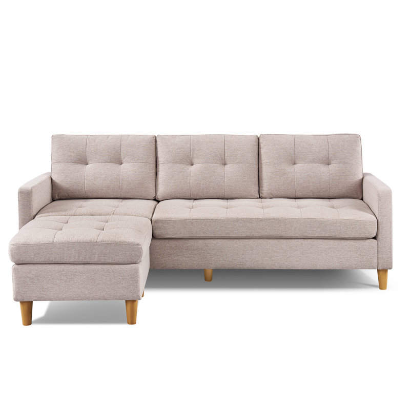 L-shape Sectional Sofa Couch with Ottoman,Convertible Sectional Sofa, Beige 100% Polyester
