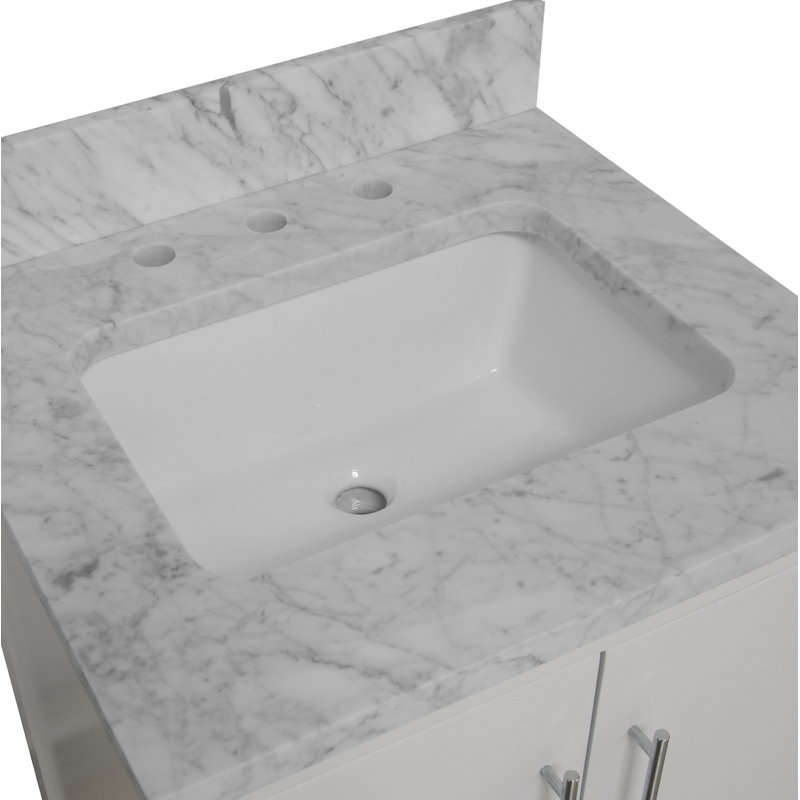 Ensemble de meuble-lavabo simple 24 po Kiara, Blanc, Marbre de Carrare