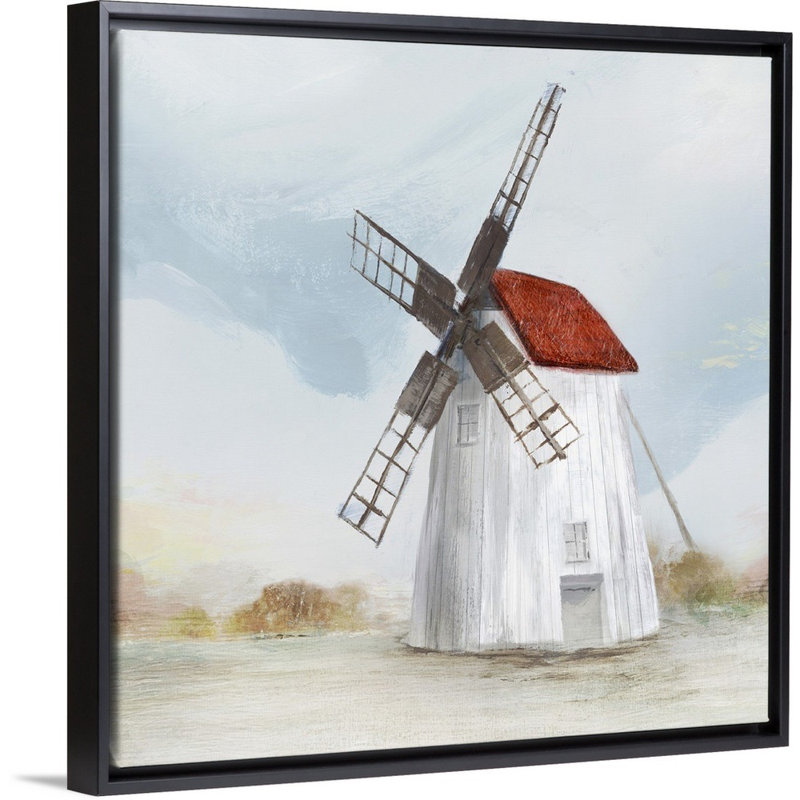Reproduction d’art sur toile « Red Windmill II » par Isabelle Z, H 32 po x l 32 po x P 1,75 po, Cadre noir