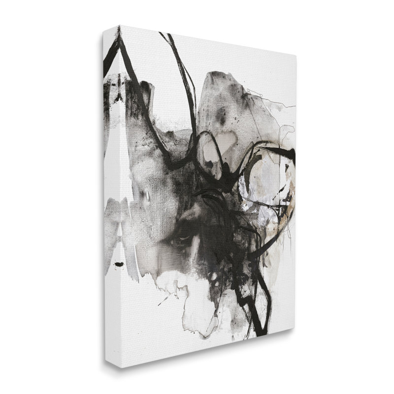 Encre, éclaboussures d'encre, mouvement chaotique, mouvement noir, brun, estampe numérique encadrée, art texturé par Fabrikken