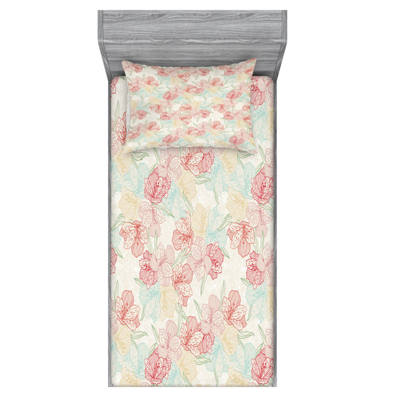 Microfiber Floral Sheet Set, Twin XL Sheet Set + Fitted Sheet + 1 Pillowcase