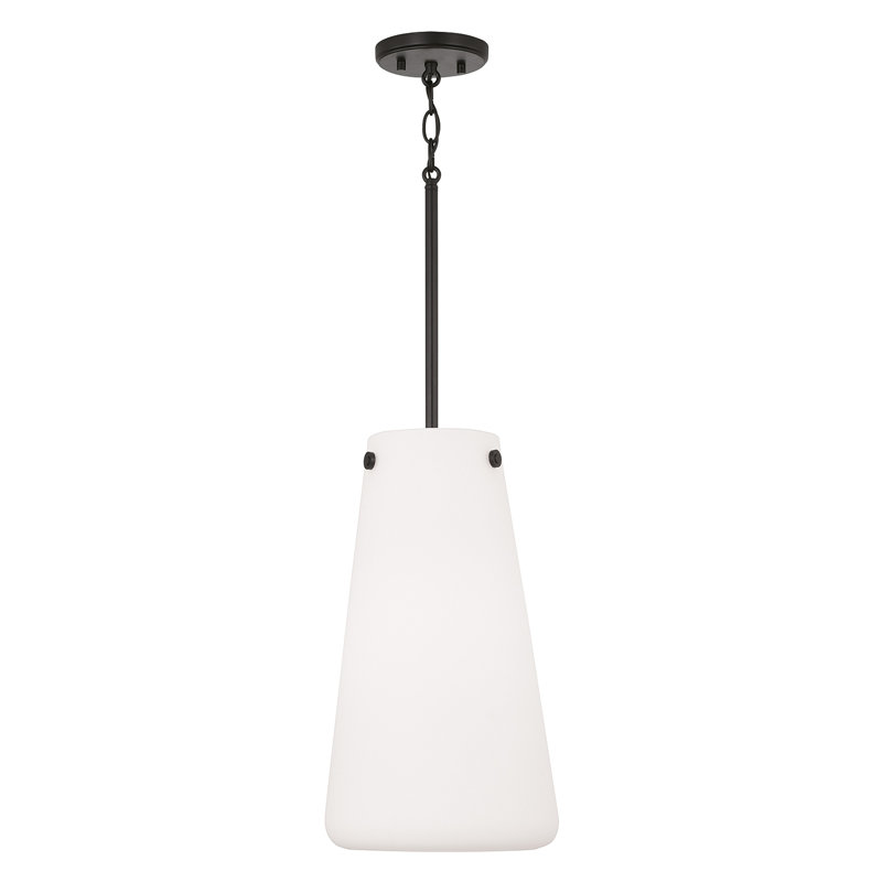Luminaire suspendu l 10,5 po x H 18,5 po avec verre effilé blanc doux, Noir mat
