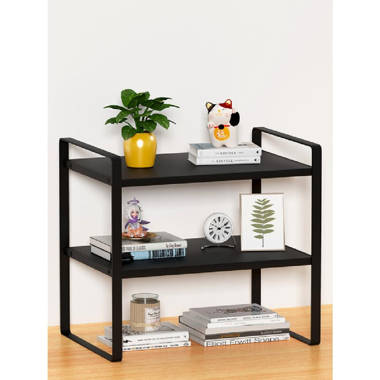 Honiter Wood Desktop Shelf, Freestanding Small Bookshelf Desk Supplies Organizers, 2 Tier Independent Stackable Desk Organize