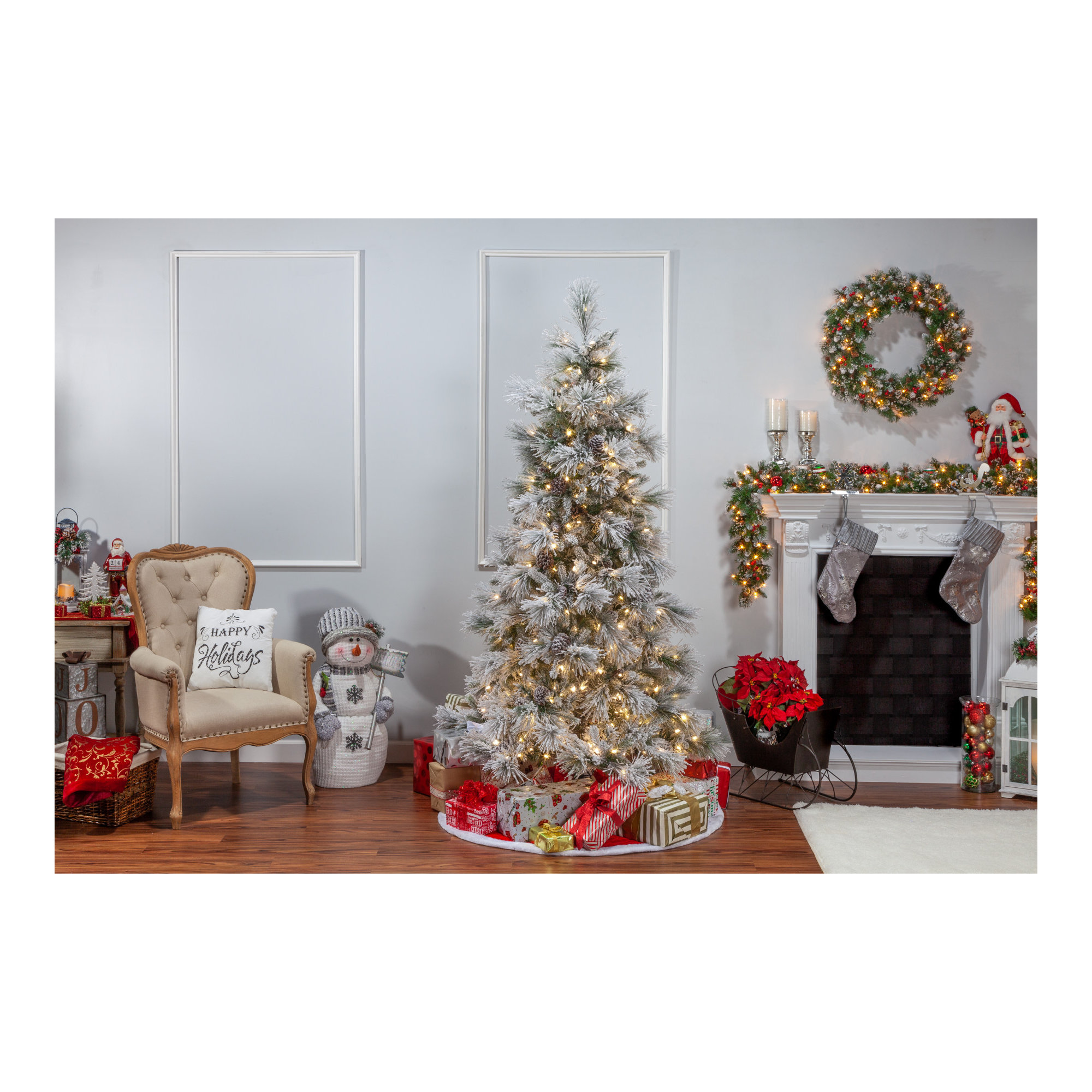 Stunning Lightly Flocked Snowbell Pine With Twinkling Led Lights, 7' H