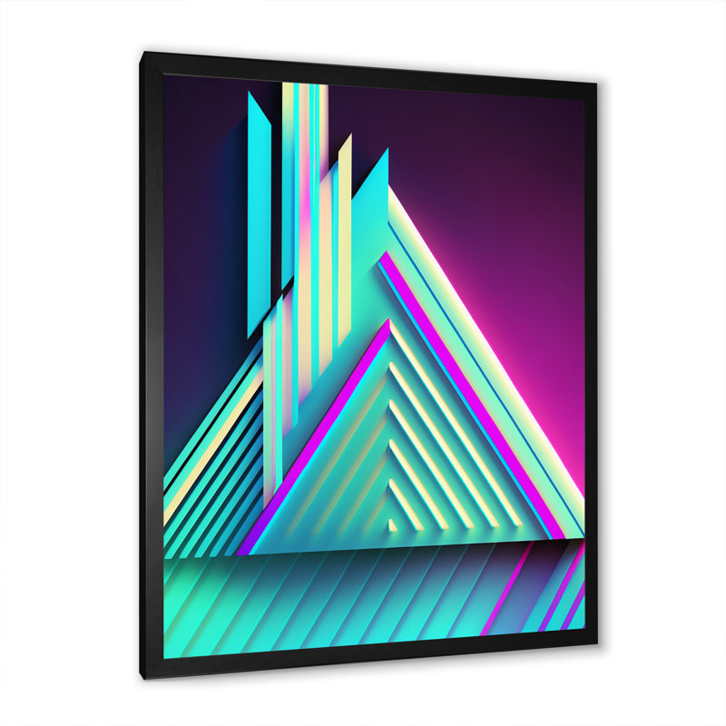 Neon dieu abstrait rétro géométrique - art mural moderne géométrique salon, H 44 po x l 34 po x P 1,5 po, Cadre simple noir