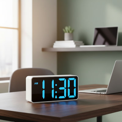 Réveil-lit de chambre à coucher, grand écran bleu clair à intensité variable, alimenté par USB-C avec contrôle du volume du port de charge