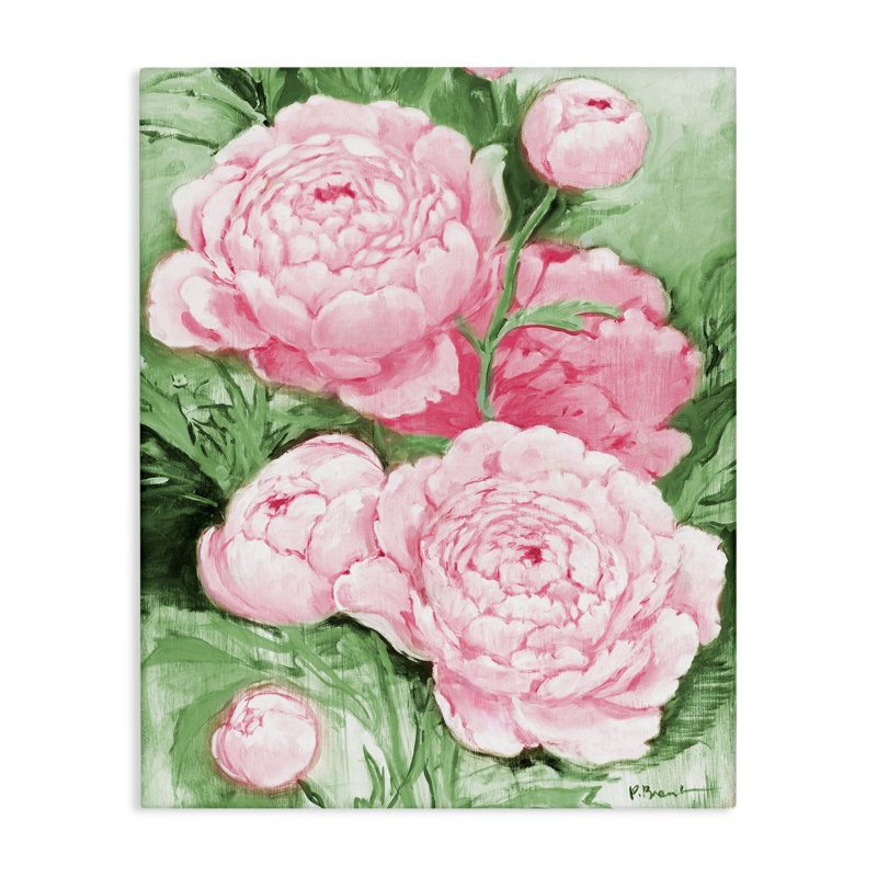 Toile rose avec impressions de pivoines, conception de Paul Brent, H 20 po x l 16 po