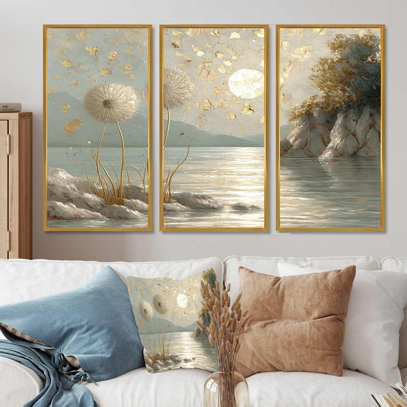 Ensemble d'art mural Hamill - Lake, Cadre flottant doré, H 40 po x l 60 po x P 1 po