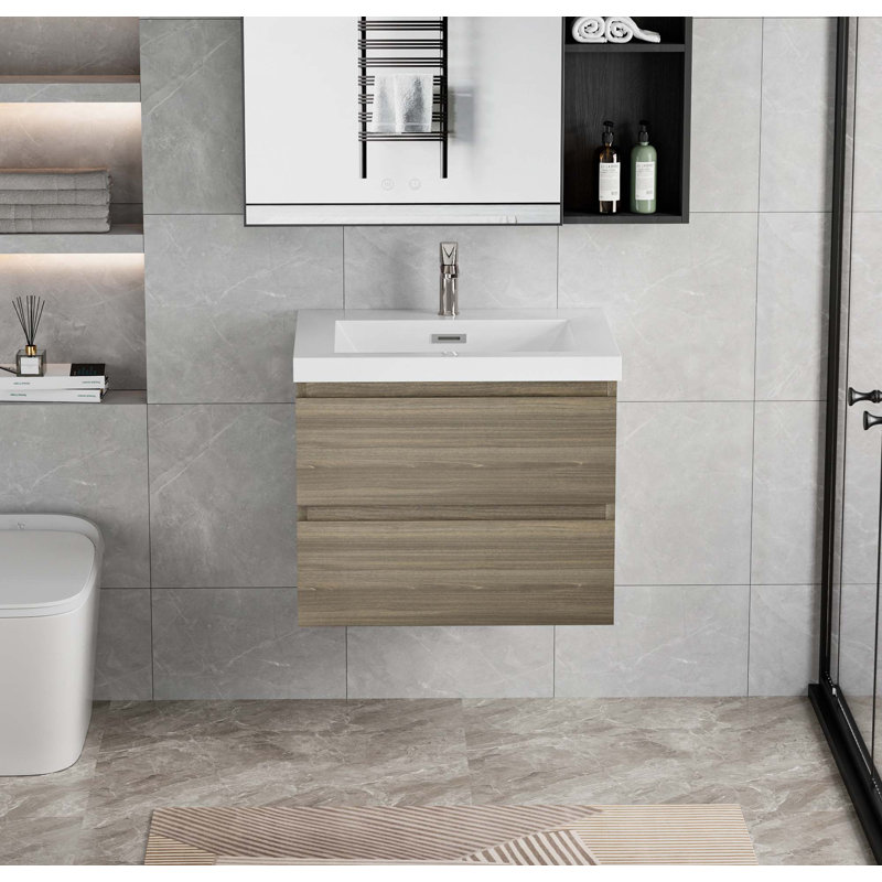 Meuble-lavabo flottant avec lavabo, Gris cendre