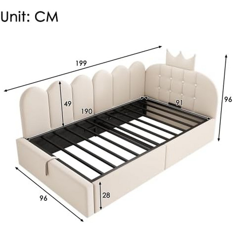 Upholstered Ottoman Bed, Beige