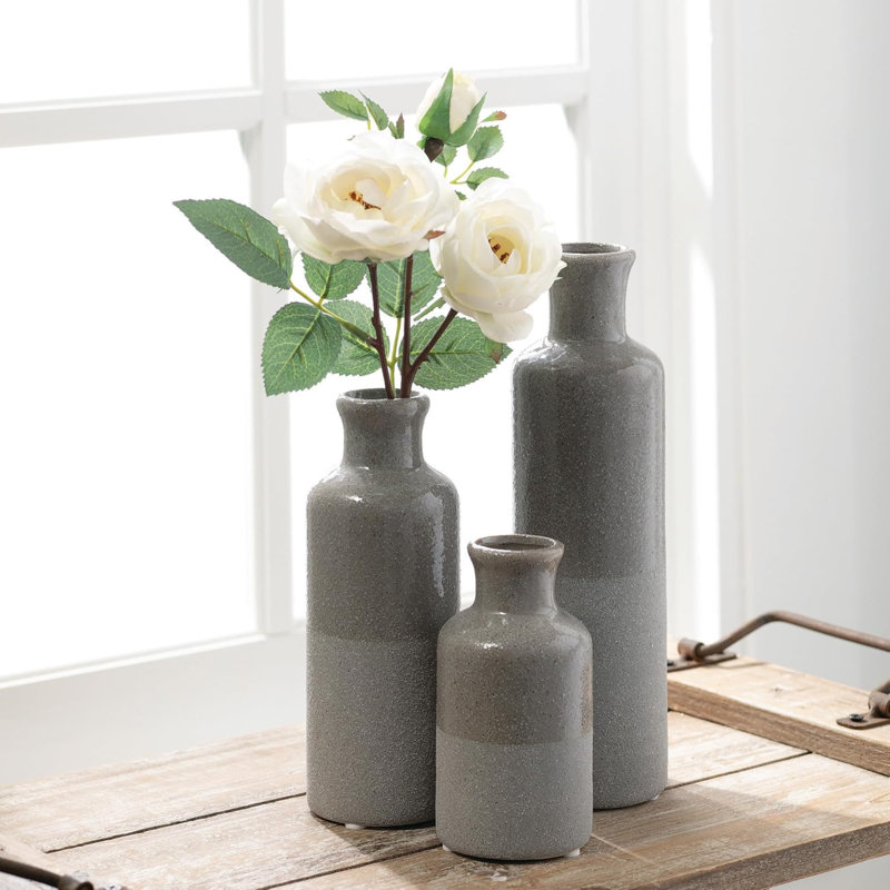 Ensemble de vases en céramique (3 pièces), Gris