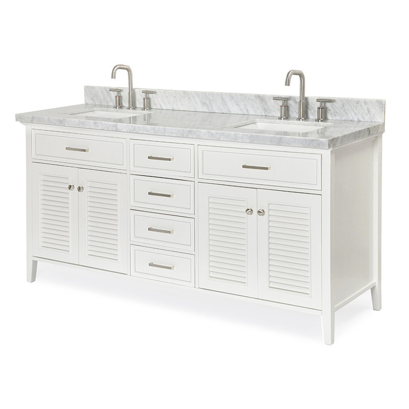 Ensemble de meuble-lavabo double 73 po Hamil, Blanc, Marbre blanc de Carrare, 73"