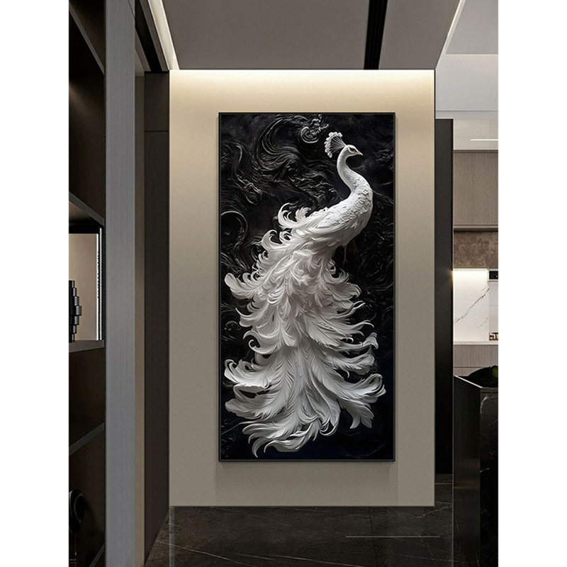 High-End Luxury Crystal Ceramic Peacock Mural, 70.87" H x 31.5" W x 1.18" D