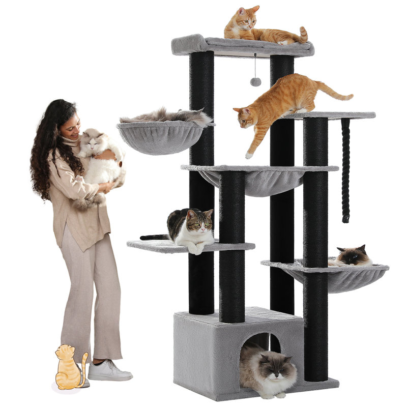 67-Inch Large Cat Tower Black, Black/Gray