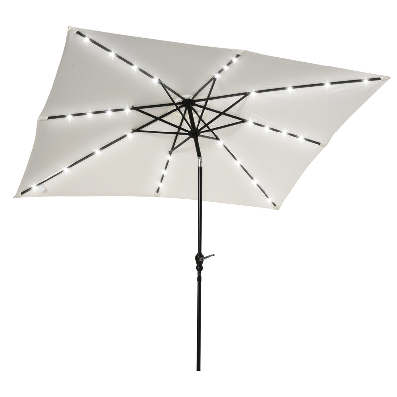 Parasol solaire avec lumières DEL - 9 pi x 7 pi, inclinable pour la protection contre le soleil, abat-jour extérieur à multiples zones inclinables et manivelle de 7 pi, améliorant les espaces dans le jardin, la terrasse et la cour