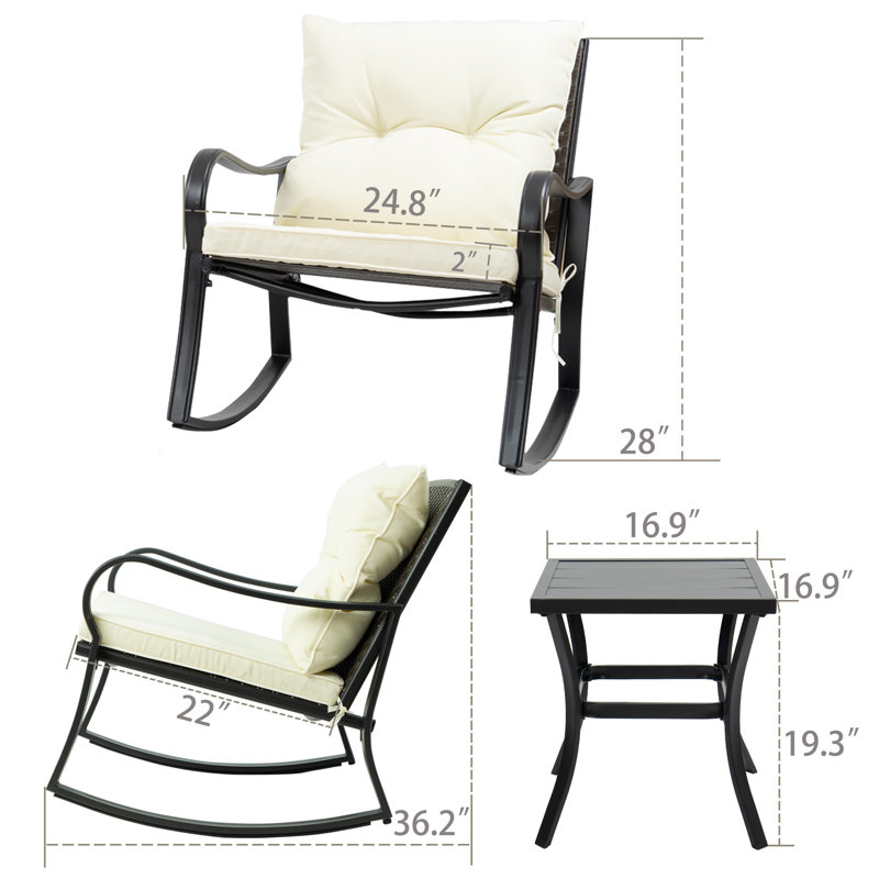 Ensemble de patio d'extérieur avec coussins 3 pièces Prciado, Blanc