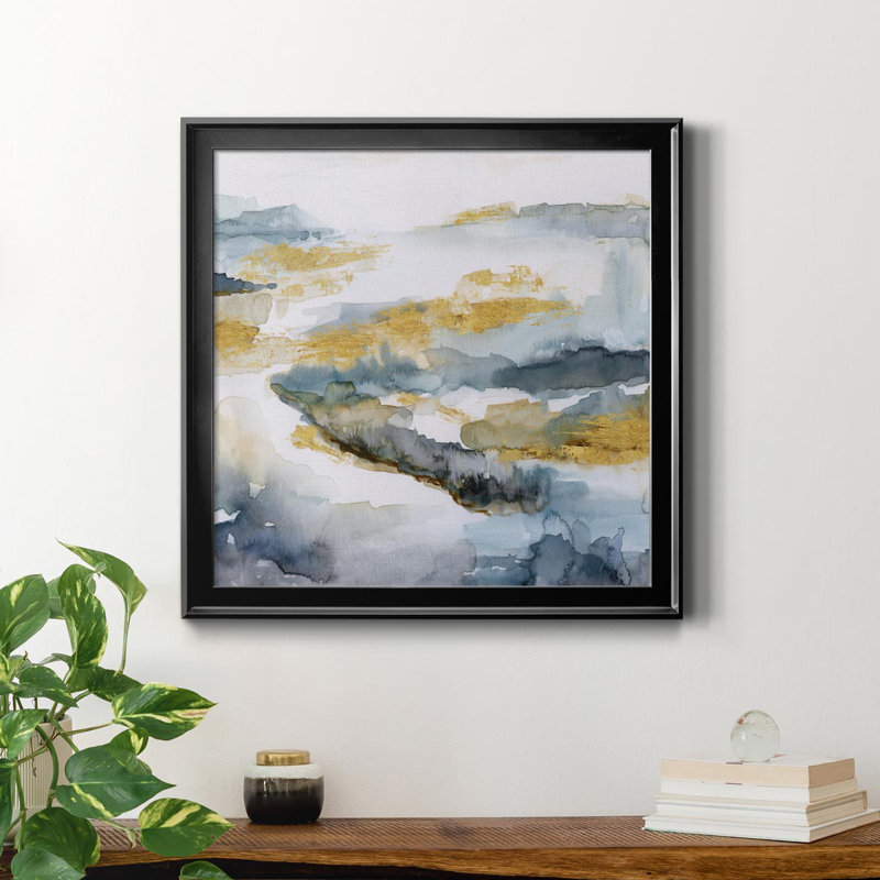 " Golden Estuary " Painting Print, Black Framed Canvas, 32" H x 32" W x 1" D
